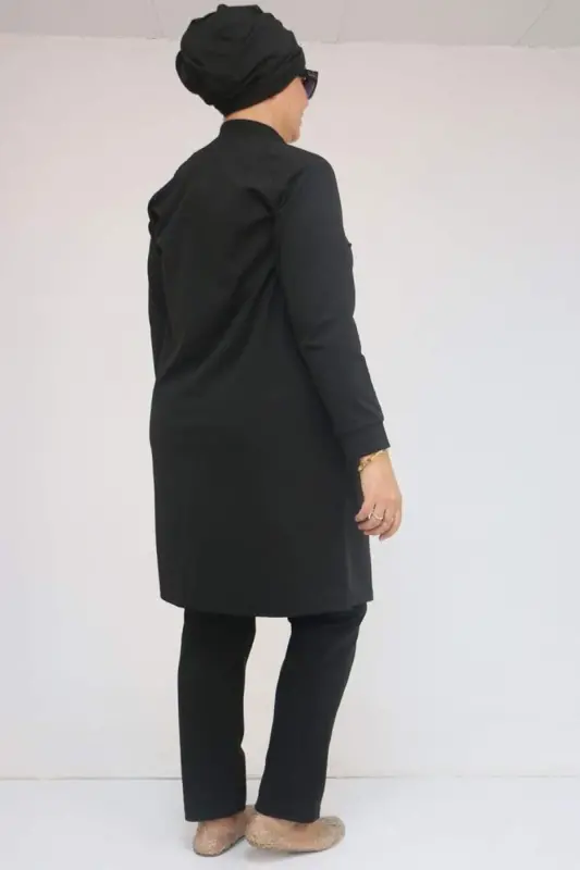 1732 Plus Size Turtleneck Zipper Swimsuit - Black - 3