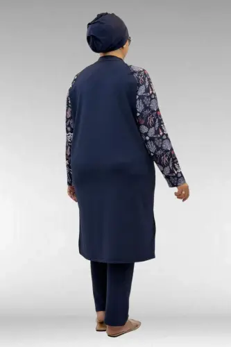 1733 Büyük Beden Fermuarlı Tesettür Mayo - Karışık Desen Laci-Laci - 3