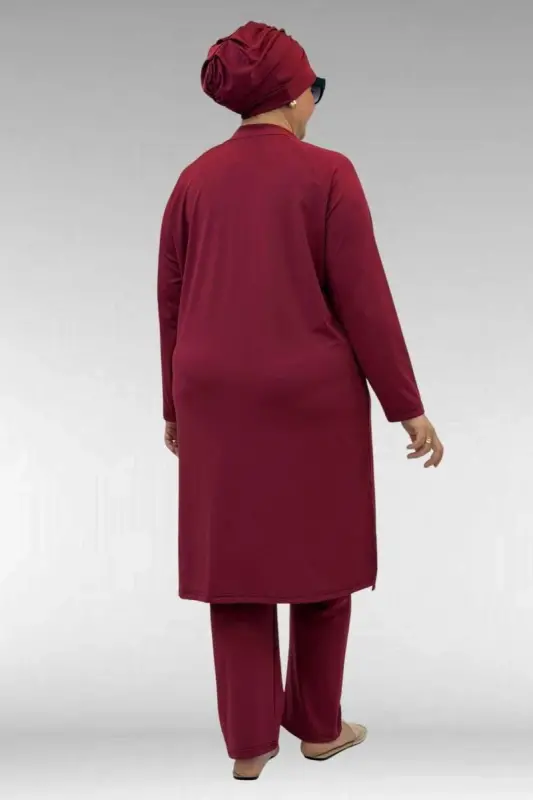 1733 Plus Size Zippered Hijab Swimsuit - Burgundy - 3