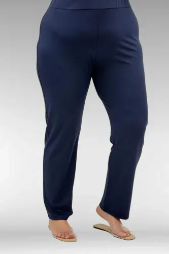 1733 Plus Size Zippered Hijab Swimsuit - Navy Blue Leaf Pattern-Navy - 3