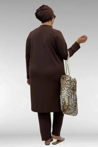 1733 Plus Size Zippered Hijab Swimwear - Coffee - 4