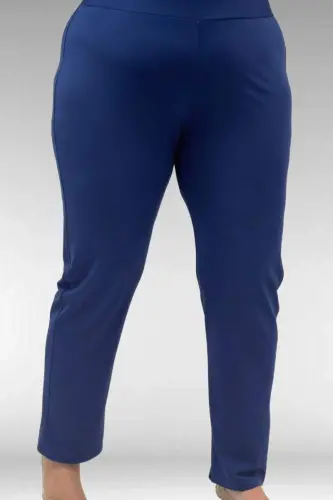 1739 Büyük Beden Önü Taş Baskılı Uzunkol Tesettür Mayo - İndigo - 3