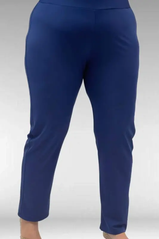 1739 Büyük Beden Önü Taş Baskılı Uzunkol Tesettür Mayo - İndigo - 3