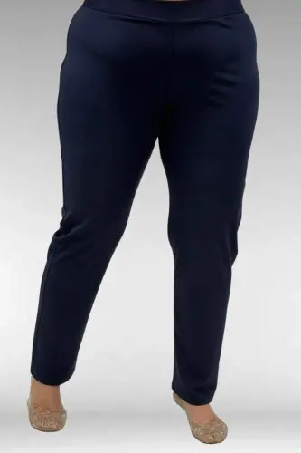 1739 Büyük Beden Önü Taş Baskılı Uzunkol Tesettür Mayo - Lacivert - 3