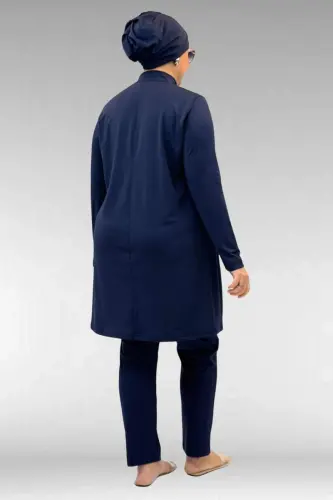 1740 Büyük Beden Düz Renk Tesettür Mayo - Lacivert - 3