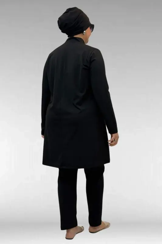 1740 Büyük Beden Düz Renk Tesettür Mayo - Siyah - 3