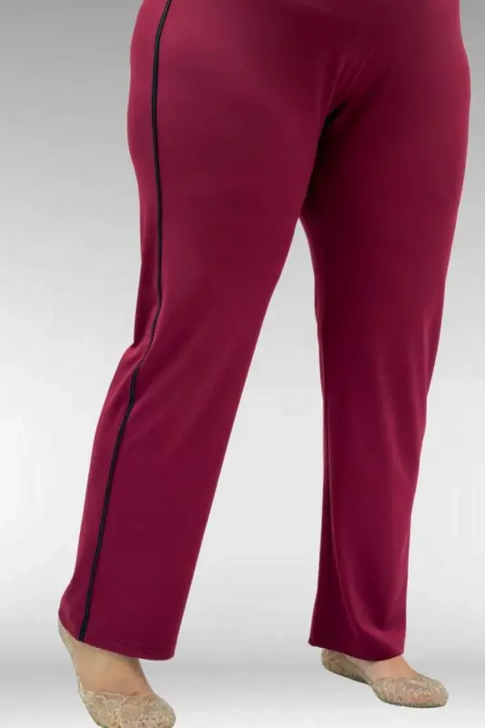 1741 Büyük Beden Kıstırma Biyeli Tesettür Mayo - Bordo - 3