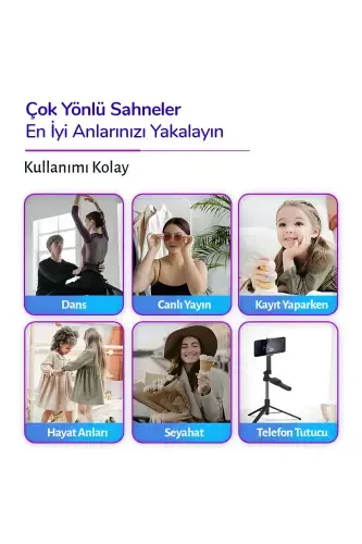 175 Cm Uzaktan Kumandalı Canlı Yayın Bluetooth Standlı Selfie Çubuğu Tripod-K28 - 8