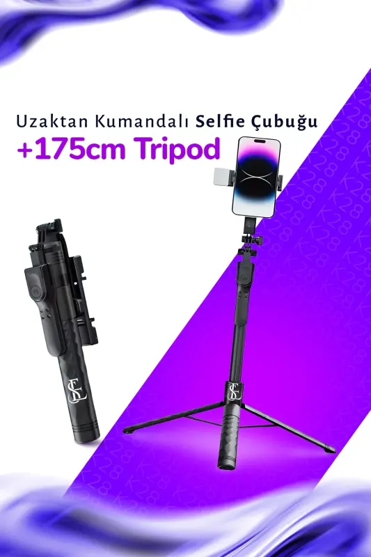 175 Cm Uzaktan Kumandalı Canlı Yayın Bluetooth Standlı Selfie Çubuğu Tripod - K28 - EN SİGA