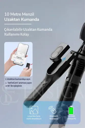 175 Cm Uzaktan Kumandalı Canlı Yayın Bluetooth Standlı Selfie Çubuğu Tripod - K28 - 8