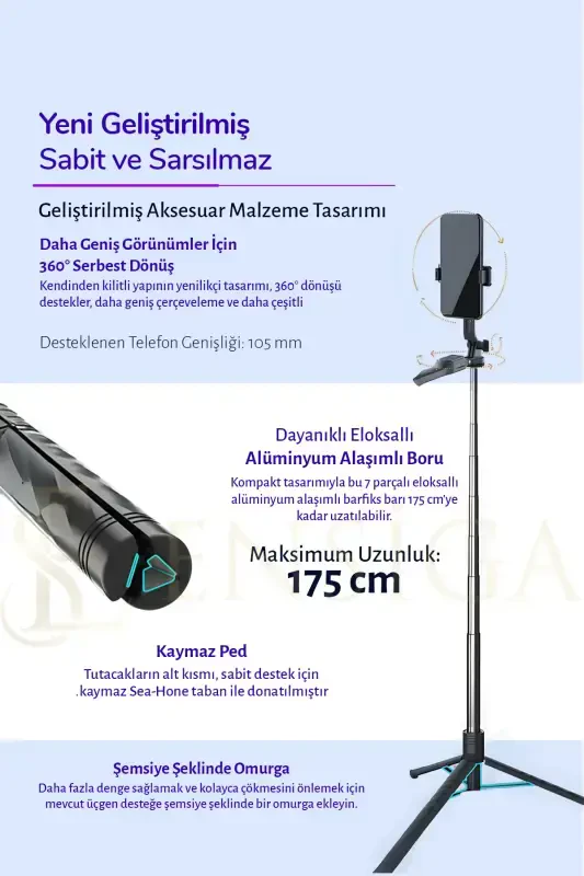 175 Sm masofali masofadan boshqariladigan jonli efir Bluetooth stendli selfi tayoqchasi Tripod-K28 - 6