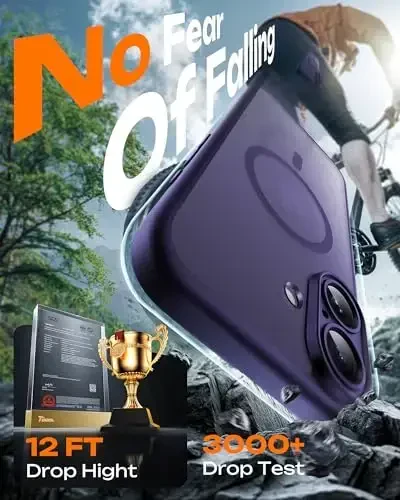 TOCOL for 17Case, Full Camera Protection, Built-in Magnetic Ring, Compatible with Magsafe Charger, Drop Protection, Translucent Matte Phone Case for 17 6.3 inch (Midnight Purple) - 5