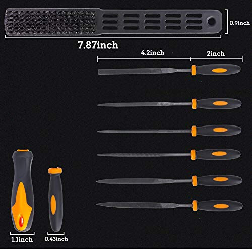 17Pcs File Tool Set with Carry Case,Premium Grade T12 Drop Forged Alloy Steel, Precision Flat/Triangle/Half-round/Round Large File and 12pcs Needle Files/1 brush - 5