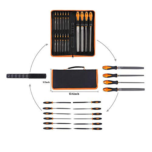 17Pcs File Tool Set with Carry Case,Premium Grade T12 Drop Forged Alloy Steel, Precision Flat/Triangle/Half-round/Round Large File and 12pcs Needle Files/1 brush - VUDAMAI (1)
