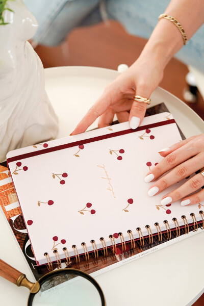 17x24 Cm Hard Cover Notebook with Elastic Closure, Dotted, Cherry - 1