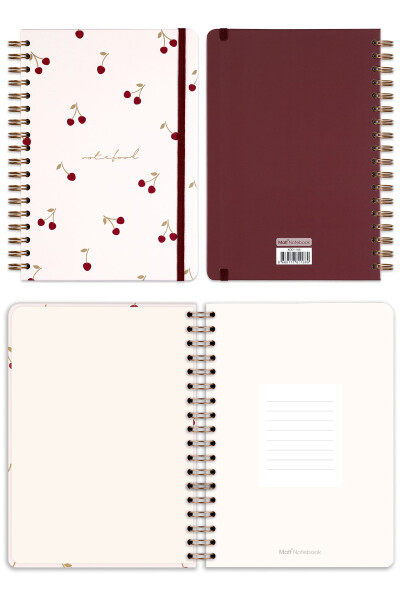 17x24 Cm Hard Cover Notebook with Elastic Closure, Dotted, Cherry - 5