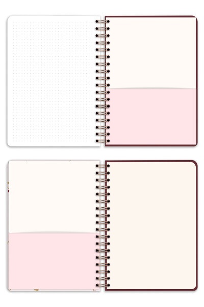 17x24 Cm Hard Cover Notebook with Elastic Closure, Dotted, Cherry - 14