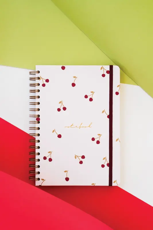 17x24 Cm Hard Cover Notebook with Elastic Closure, Dotted, Cherry - 3