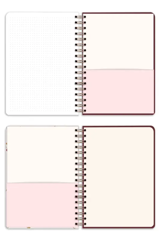 17x24 Cm Hard Cover Notebook with Elastic Closure, Dotted, Cherry - 7