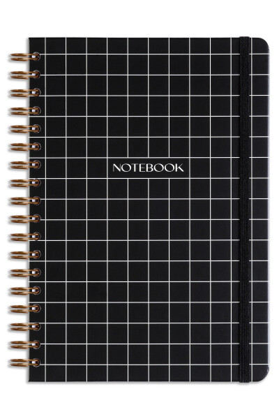 17x24 Cm Hard Cover Notebook with Elastic Closure, Squared, Black - 5