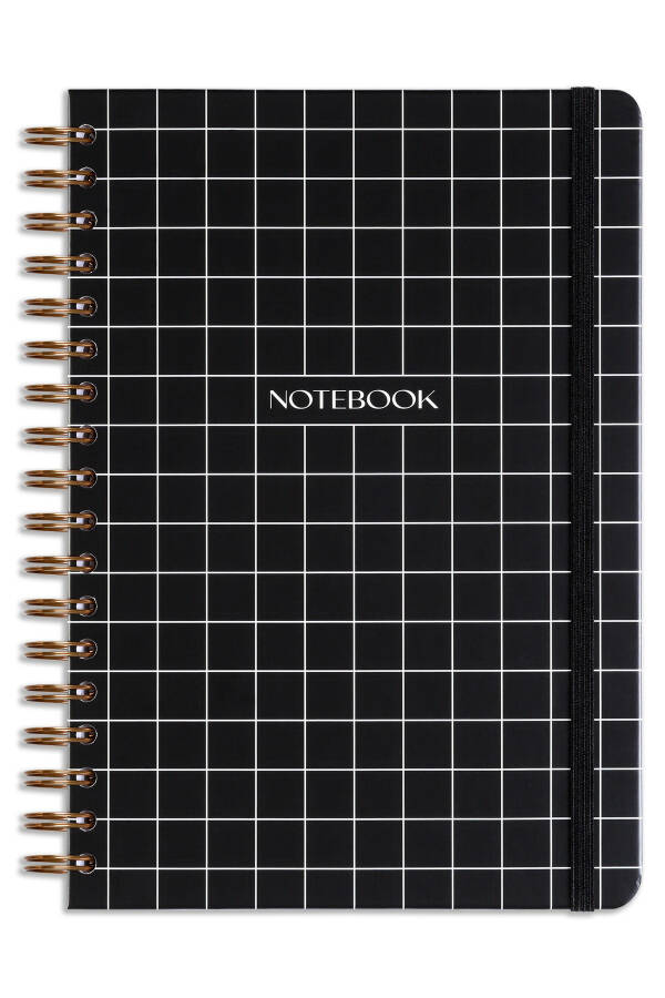 17x24 Cm Hard Cover Notebook with Elastic Closure, Squared, Black - 5