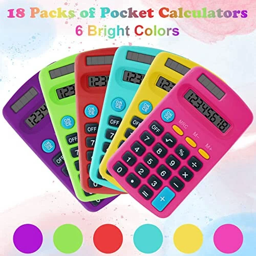 18 Pieces Pocket Calculator,Pocket Size Mini Calculators,8 Digit Display Basic Calculator,Solar Battery Dual Power Desktop Calculators for Students Kids Home Office (Multicolor, 18 Pieces) - 2