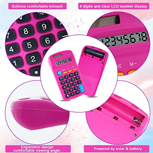 18 Pieces Pocket Calculator,Pocket Size Mini Calculators,8 Digit Display Basic Calculator,Solar Battery Dual Power Desktop Calculators for Students Kids Home Office (Multicolor, 18 Pieces) - 4