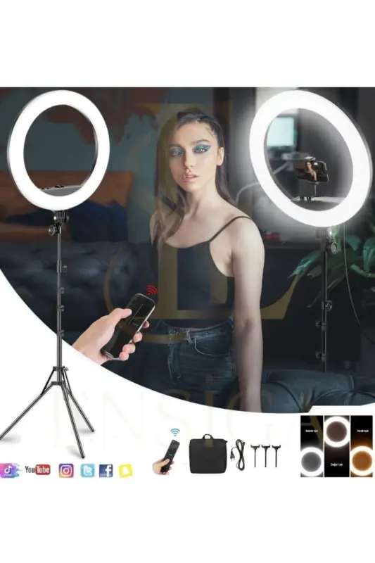 18 Inç Ring Light Megalux Youtuber Makyaj Güzellik 5500k 48w Kuaför Kit Çantalı Ve Kumandalı-18 İNÇ - EN SİGA