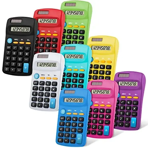 9 Pieces Operation Pocket Size Student Function Calculator Mini Colorful Basic Solar Battery Calculator Bulk for Student School Home Office Desktop Accounting Tools - 1