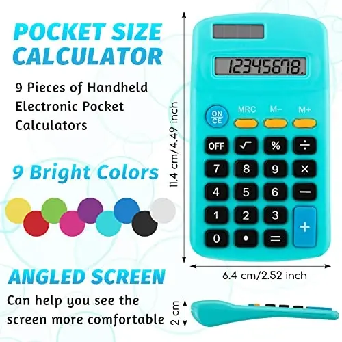 9 Pieces Operation Pocket Size Student Function Calculator Mini Colorful Basic Solar Battery Calculator Bulk for Student School Home Office Desktop Accounting Tools - 11