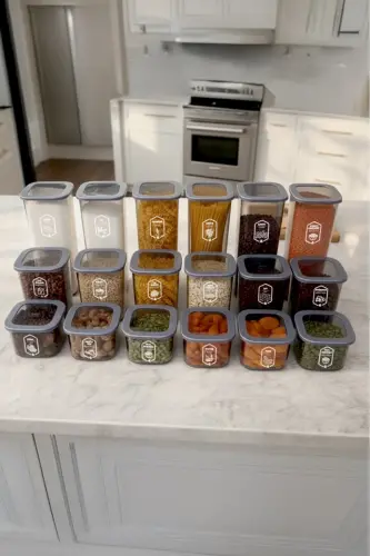 18-Piece Labelled Square Food Storage Container Set x6 (550ml-1200ml-1750ml) Hard Lidded Jar - 3