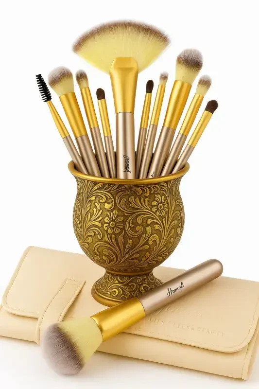 18 Piece Makeup Brush Set Cream - 6