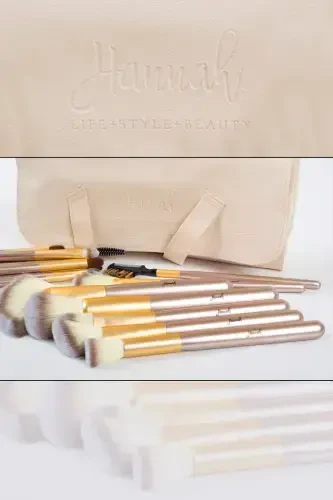 18 Piece Makeup Brush Set Cream - 7