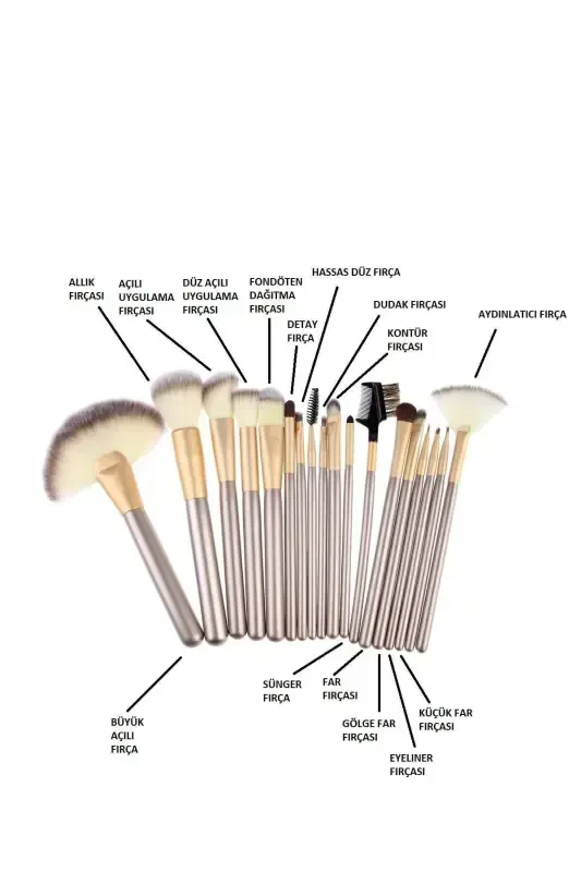 18 Piece Makeup Brush Set Cream - 8