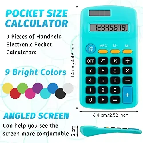 18 Pieces Operation Pocket Size Student Function Calculator Mini Colorful Basic Solar Battery Calculator Bulk for Student School Home Office Desktop Accounting Tools - 2