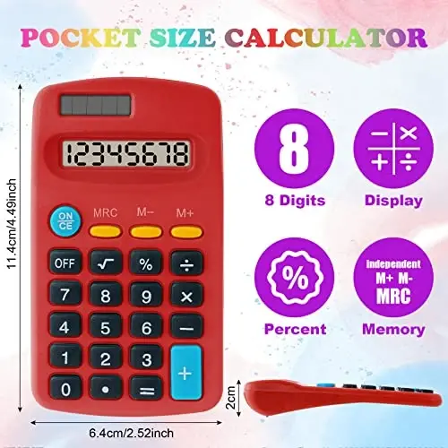 18 Pieces Pocket Calculator,Pocket Size Mini Calculators,8 Digit Display Basic Calculator,Solar Battery Dual Power Desktop Calculators for Students Kids Home Office (Multicolor, 18 Pieces) - 3