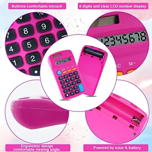 18 Pieces Pocket Calculator,Pocket Size Mini Calculators,8 Digit Display Basic Calculator,Solar Battery Dual Power Desktop Calculators for Students Kids Home Office (Multicolor, 18 Pieces) - 4