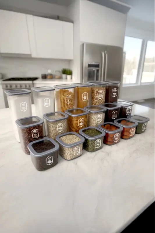 18'li Etiketli Square Kare Erzak Saklama Kabı Seti x6(550ml-1200ml-1750ml) Sert Kapaklı Kavanoz-Antrasit Siyah Şeffaf TK9 - 2