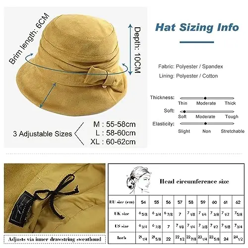 1920S Vintage Cloche Bucket Hat Packable Ladies Church Derby Party Fashion Floopy Winter 55-64CM - 4