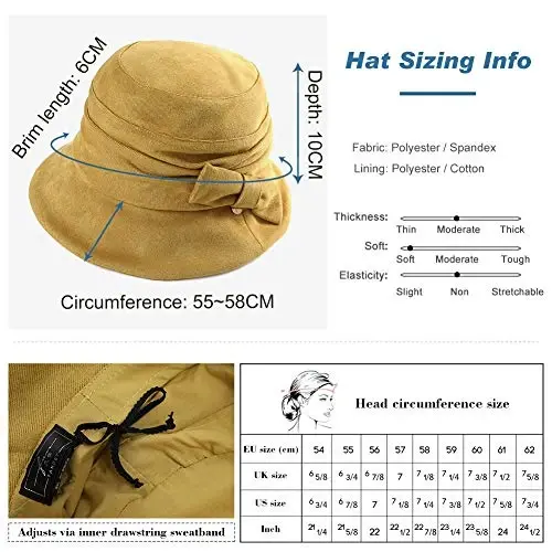 1920S Vintage Cloche Bucket Hat Packable Ladies Church Derby Party Fashion Floopy Winter 55-64CM - 5