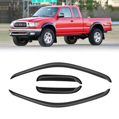 1995-2004 Toyota Tacoma Access/Extended Cab uchun deraza vizorlari, tashqi o‘rnatiladigan yomg‘ir va shamoldan himoya qiluvchi qora tusli deflektorlar, 4 dona. - CMVT AUTO
