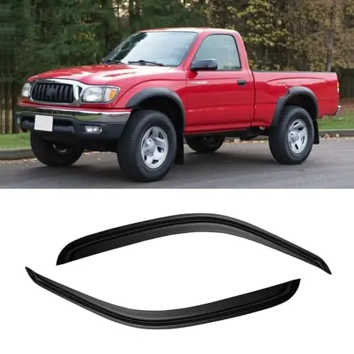 1995-2004 Toyota Tacoma Regular/Standard/Single Cab uchun oyna viziri, 95-04 Tacoma uchun tashqi kanal yomg'ir qo'riqchilari qalqonlari ventilyatsiya deflektori soyasi shamol quyuq tutuni, tashqi o'rnatish, 2 dona 