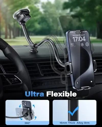 1Zero Solid Car Truck Phone Mount Holder with 14-Inch Gooseneck Long Arm, Windshield Window Mobile Holders w/Industrial-Strength Suction Cup, Anti-Shake Stabilizer Compatible All Cell Phones, Black - 4