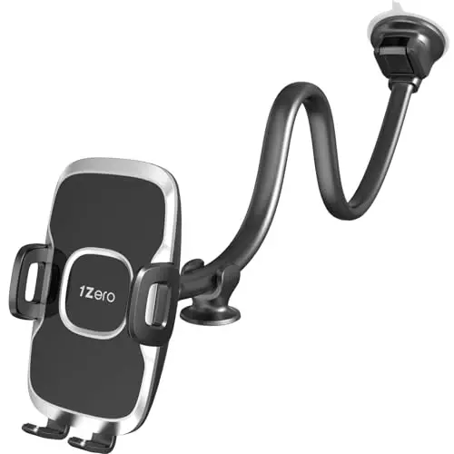1Zero Solid Car Truck Phone Mount Holder with 14-Inch Gooseneck Long Arm, Windshield Window Mobile Holders w/Industrial-Strength Suction Cup, Anti-Shake Stabilizer Compatible All Cell Phones iPhone - 1ZERO