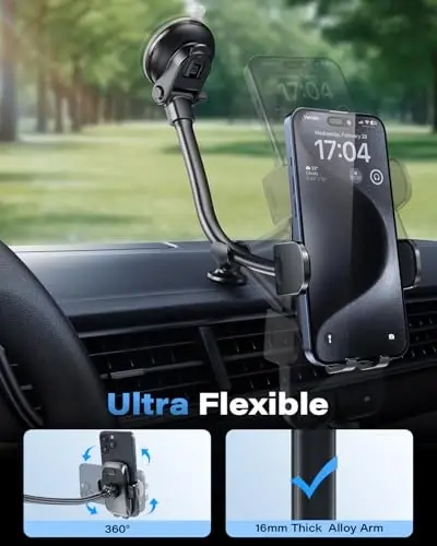 1Zero Solid Car Truck Phone Mount Holder with Thick Gooseneck Long Arm, Windshield Window Mobile Holders w/Industrial-Strength Suction Cup, Anti-Shake Stabilizer Compatible All Cell Phones, Black - 4