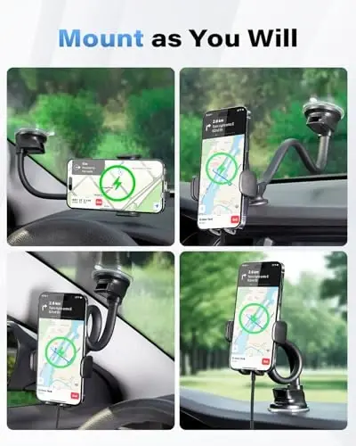 1Zero Solid Car Truck Phone Mount Wireless Charger Holder with 14-Inch Gooseneck Long Arm for iPhone 15 Pro Max Plus 14 13 12 11 XS X Samsung S24 Ultra S23 S22 S22 S21 S20 Pixel 9 Pro XL 8 7 6 5 4 - 5