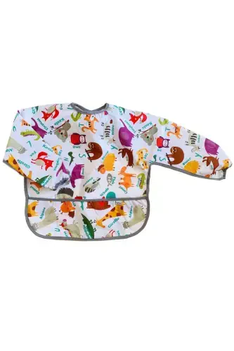 2-4yaş, Zoo, Sıvı Geçirmez, Makinede Yıkanabilir, Cepli, Uzun Kollu Bebek Mama Önlüğü, Önlük - 3