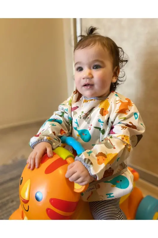 2-4 yaş, Zoo, Sıvı Geçirmez, Makinede Yıkanabilir, Cepli, Oeko-tex 100, Uzun Kollu Bebek Mama Önlüğü - 3