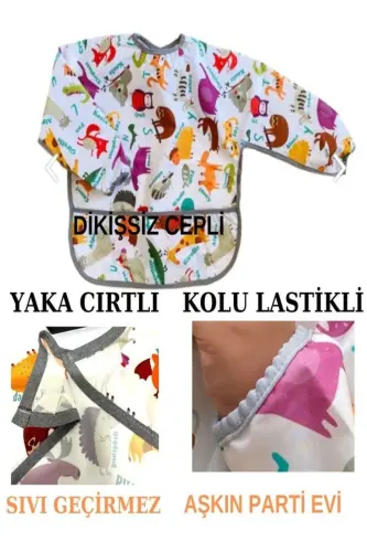 2-4 yosh Zoo, Suv o'tkazmaydigan, cho'ntakli, mashinada yuvish mumkin, Velcro, uzun yengli choksiz bolalar uchun old - zoo des - AŞKIN PARTI EVI (1)