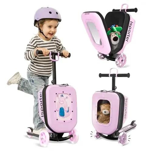iSporter Luggage Scooter for Kids Ages 2-5 | Ride-On Suitcase Scooters for Boys Girls | Foldable & Height Adjustable, 110lbs Max 